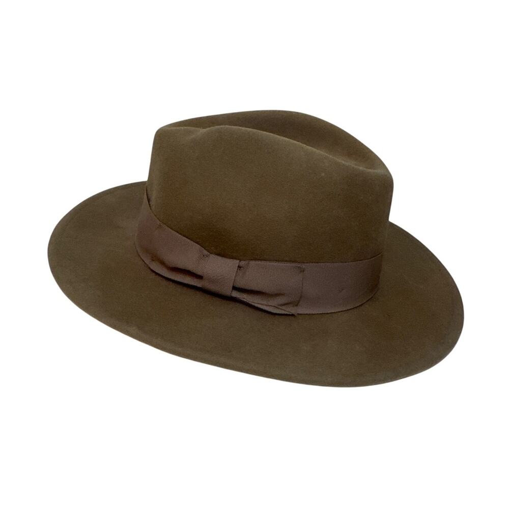 Vintage Country Gentleman 100% Wool Felt Fedora Hat Brown Wide Flat Brim Medium